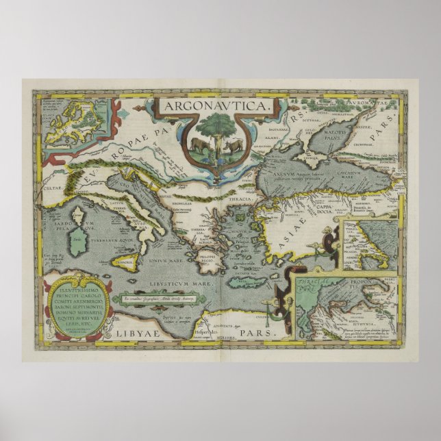 Póster Mapa de época del mar Mediterráneo (1608) (Frente)