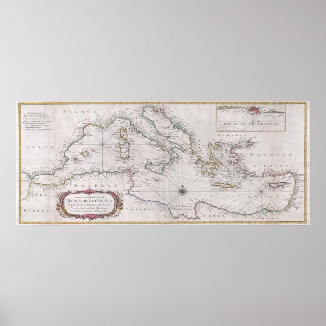 Póster Mapa de época del mar Mediterráneo (1745) (Frente)