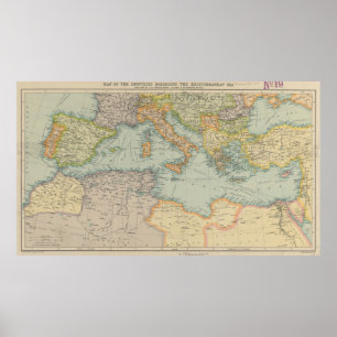 Póster Mapa de época del mar Mediterráneo (1912)