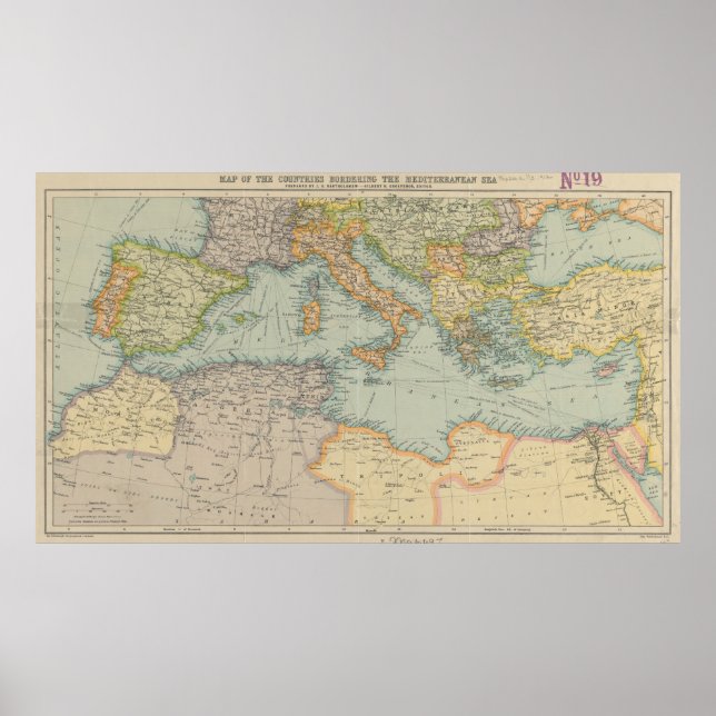 Póster Mapa de época del mar Mediterráneo (1912) (Frente)
