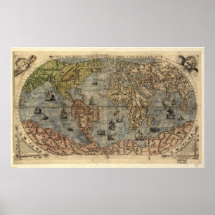 Póster Mapa de época del mundo (1565)