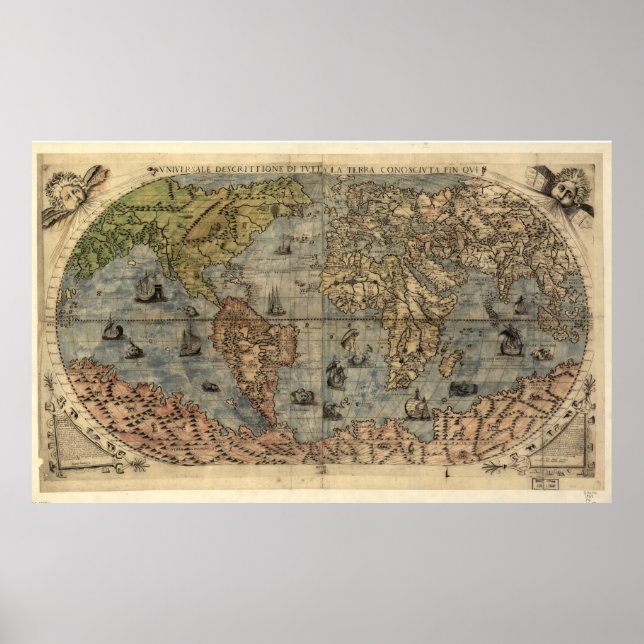 Póster Mapa de época del mundo (1565) (Frente)