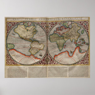 Póster Mapa de época del mundo (1587)