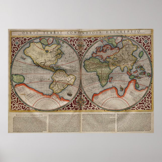 Póster Mapa de época del mundo (1587) (Frente)
