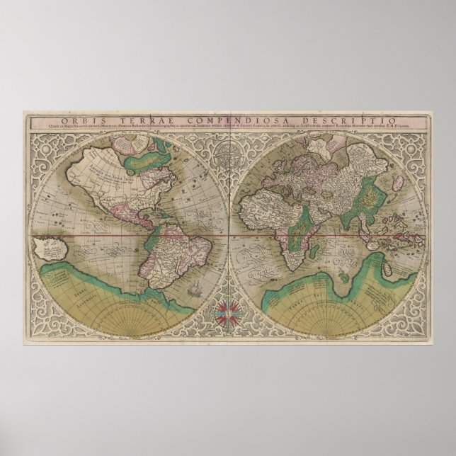 Póster Mapa de época del mundo (1607) 2 (Frente)