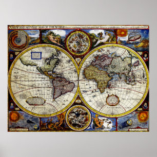 Póster Mapa de época del mundo (1626) - Estilizado