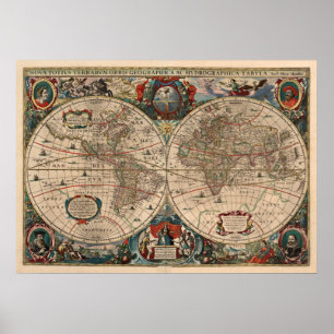 Póster Mapa de época del mundo (1641)