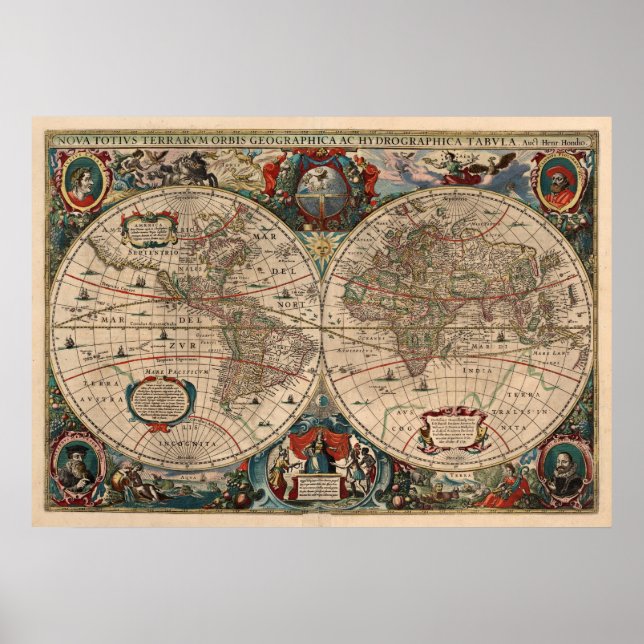 Póster Mapa de época del mundo (1641) (Frente)