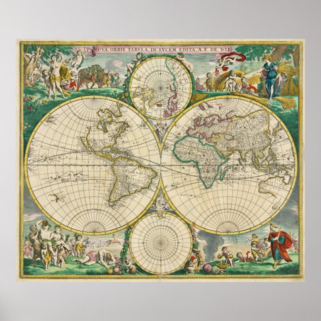 Póster Mapa de época del mundo (1670) (Frente)