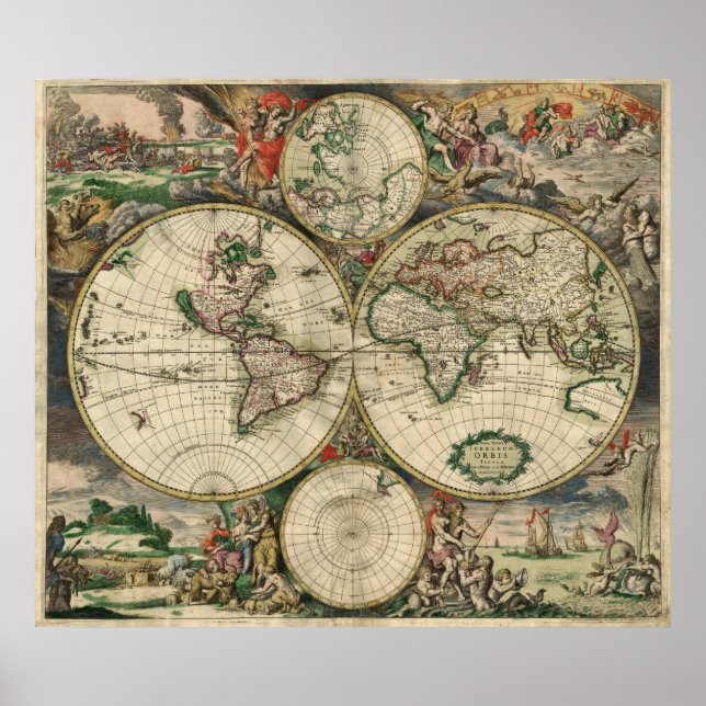Póster Mapa de época del mundo (1689) (Frente)