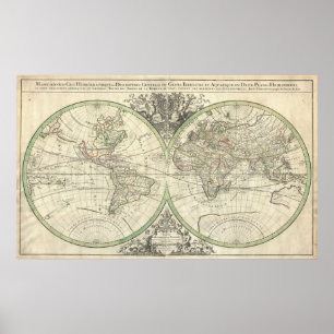 Póster Mapa de época del mundo (1691)