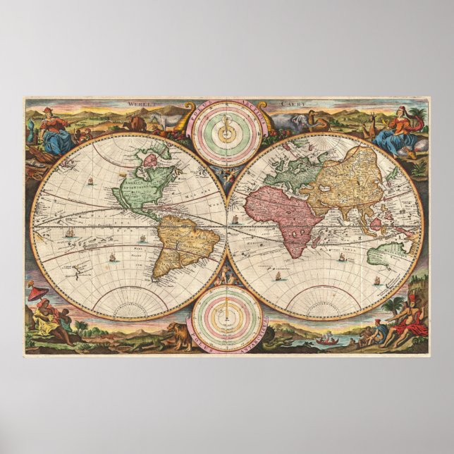Póster Mapa de época del mundo (1730) (Frente)
