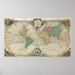 Póster Mapa de época del mundo (1744)