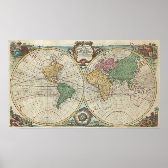 Póster Mapa de época del mundo (1744) (Frente)