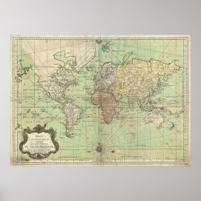 Póster Mapa de época del mundo (1778) (Frente)