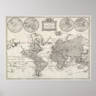 Póster Mapa de época del mundo (1786)