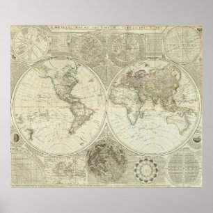 Póster Mapa de época del mundo (1787)