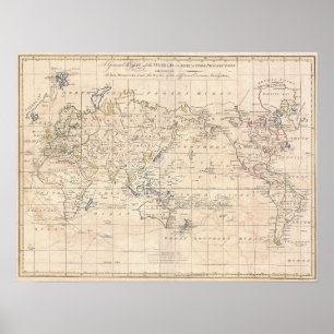 Póster Mapa de época del mundo (1799)