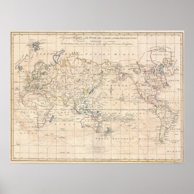 Póster Mapa de época del mundo (1799) (Frente)