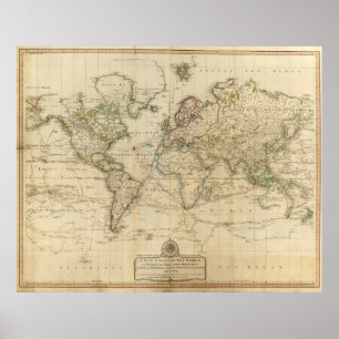 Póster Mapa de época del mundo (1800)
