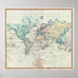 Póster Mapa de época del mundo (1801)