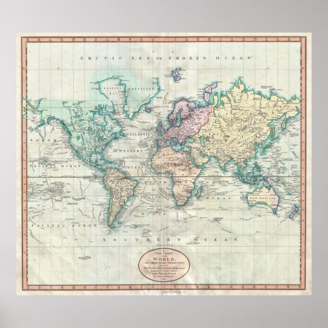 Póster Mapa de época del mundo (1801) (Frente)