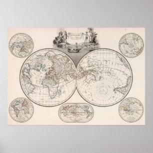 Póster Mapa de época del mundo (1812)