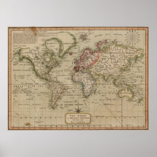 Póster Mapa de época del mundo (1814)