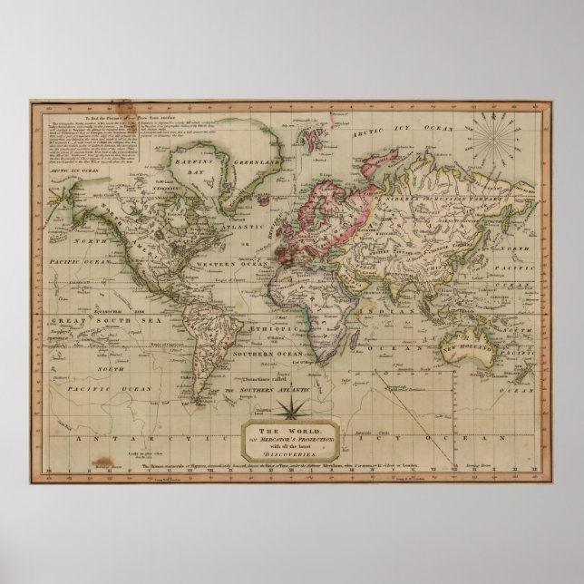 Póster Mapa de época del mundo (1814) (Frente)