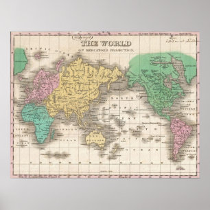 Póster Mapa de época del mundo (1827)