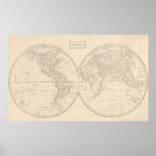Póster Mapa de época del mundo (1857)