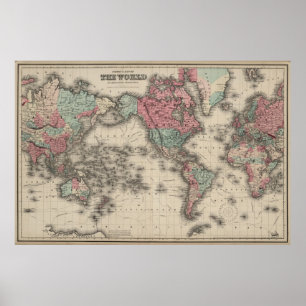Póster Mapa de época del mundo (1869)