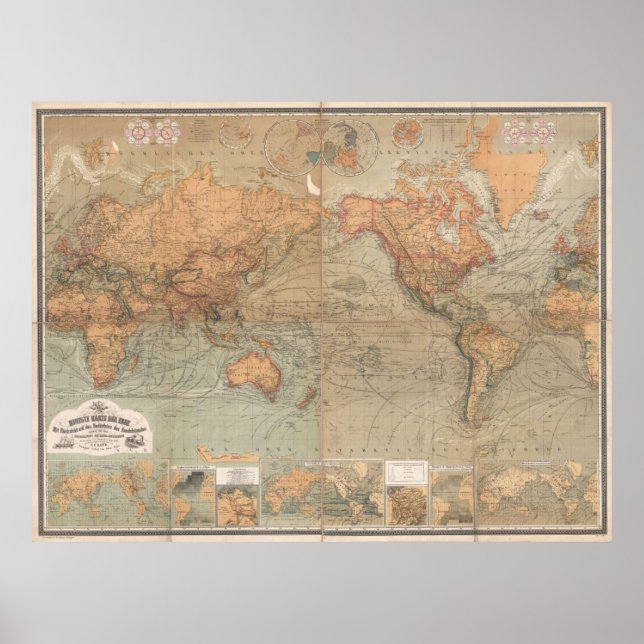 Póster Mapa de época del mundo (1870) (Frente)