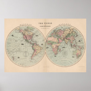 Póster Mapa de época del mundo (1873)