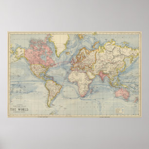 Póster Mapa de época del mundo (1883)