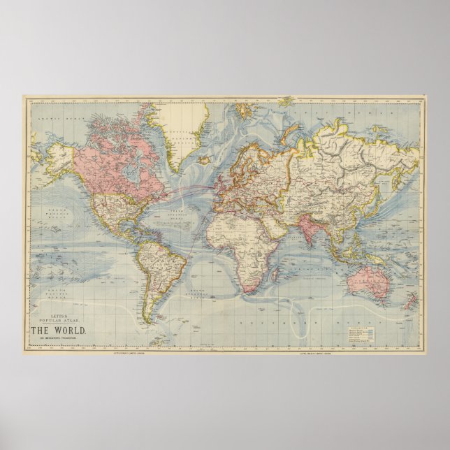 Póster Mapa de época del mundo (1883) (Frente)