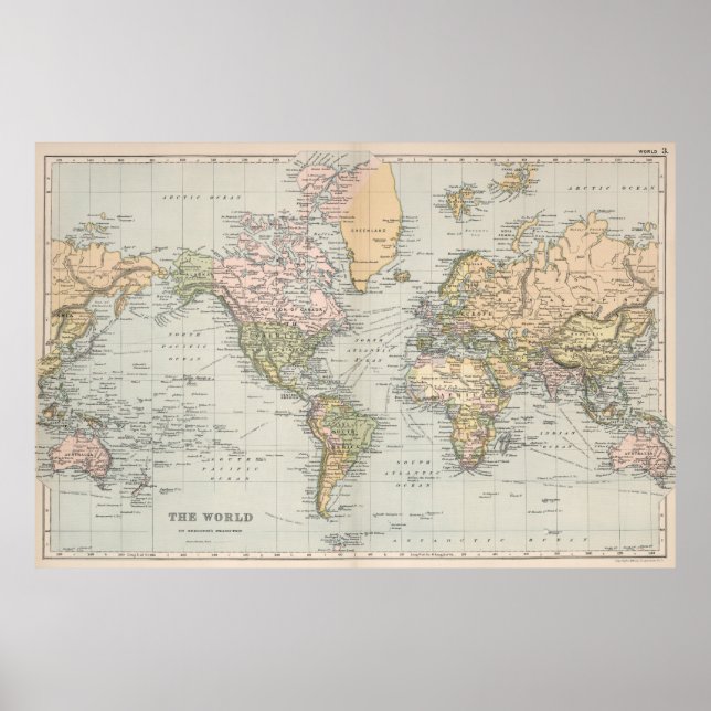 Póster Mapa de época del mundo (1892) (Frente)