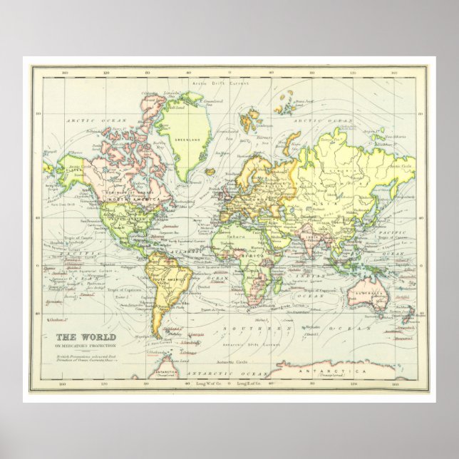 Póster Mapa de época del mundo (1899) (Frente)