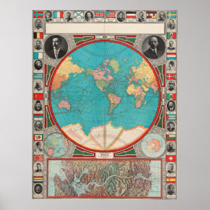 Póster Mapa de época del mundo (1913)