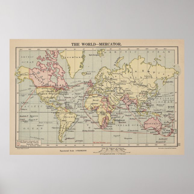 Póster Mapa de época del mundo (1914) (Frente)