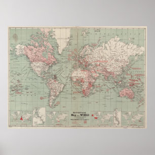 Póster Mapa de época del mundo (1918)