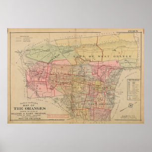 Póster Mapa de época del Naranja NJ (1911)