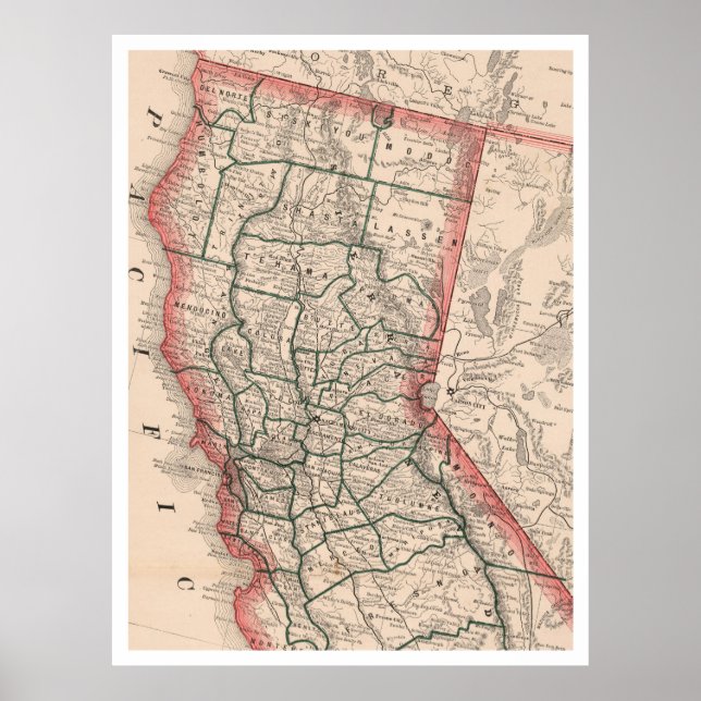 Póster Mapa de época del norte de California (1883) (Frente)