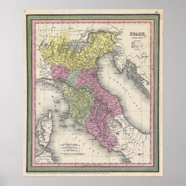 Póster Mapa de época del norte de Italia, 1853 (Frente)