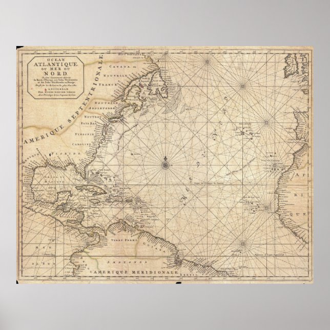 Póster Mapa de época del océano Atlántico (1683) (Frente)