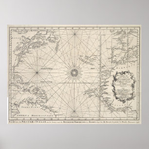 Póster Mapa de época del océano Atlántico (1746)