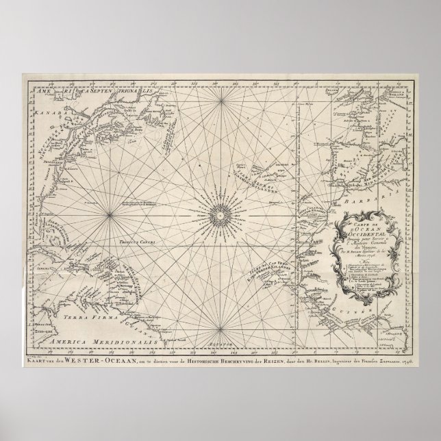 Póster Mapa de época del océano Atlántico (1746) (Frente)