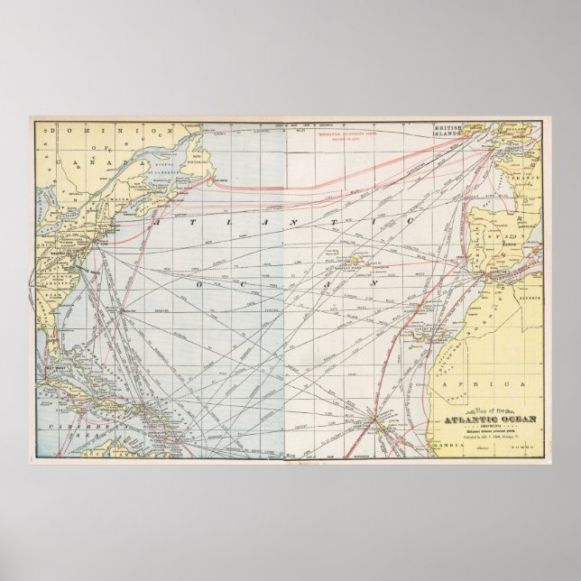 Póster Mapa de época del océano Atlántico (1901) (Frente)