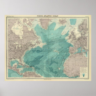 Póster Mapa de época del océano Atlántico (1922)