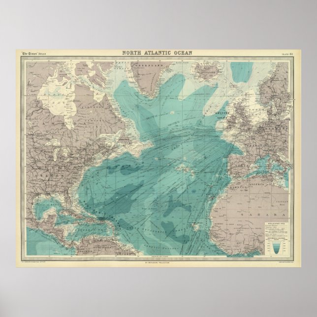 Póster Mapa de época del océano Atlántico (1922) (Frente)